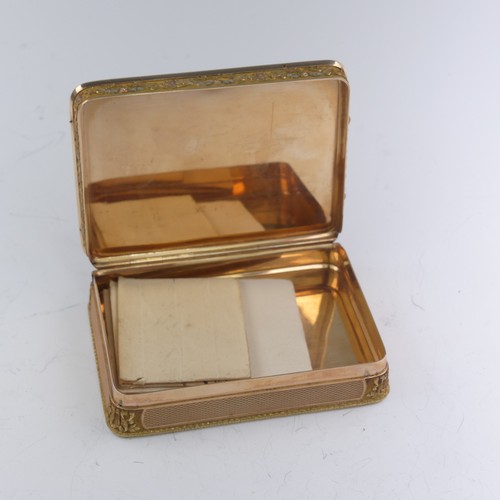 459 - A 19thC German (Hanau) 14ct gold Snuff Box, c.1820, of rounded rectangular form with hinged cover, w... 