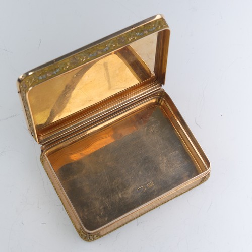 459 - A 19thC German (Hanau) 14ct gold Snuff Box, c.1820, of rounded rectangular form with hinged cover, w... 