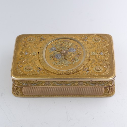 459 - A 19thC German (Hanau) 14ct gold Snuff Box, c.1820, of rounded rectangular form with hinged cover, w... 