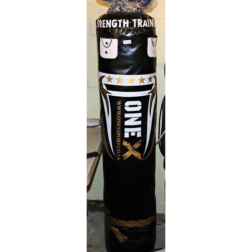 129 - XONEX SPORT PUNCHBAG COMPLETE WITH FITTINGS, GLOVES ETC