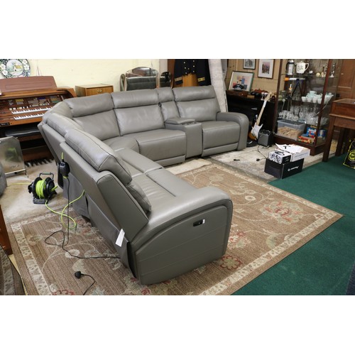 172 - PAISLEY GREY LEATHER ELECTRIC SECTIONAL RECLINER CORNER SUITE - AS NEW - MDL1356669