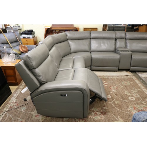 172 - PAISLEY GREY LEATHER ELECTRIC SECTIONAL RECLINER CORNER SUITE - AS NEW - MDL1356669