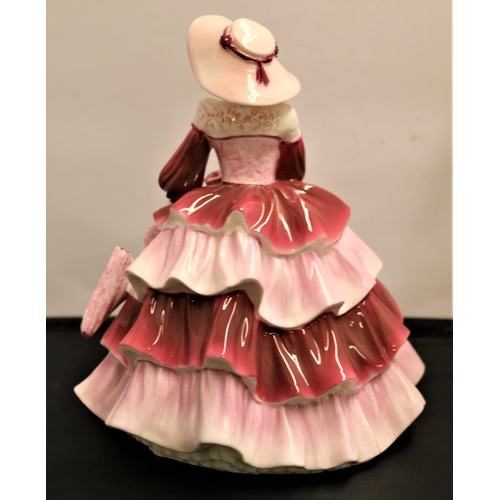 264 - COALPORT FIGURINE OF A LADY WITH UMBRELLA - MARKED X TO BASE