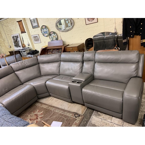 172 - PAISLEY GREY LEATHER ELECTRIC SECTIONAL RECLINER CORNER SUITE - AS NEW - MDL1356669