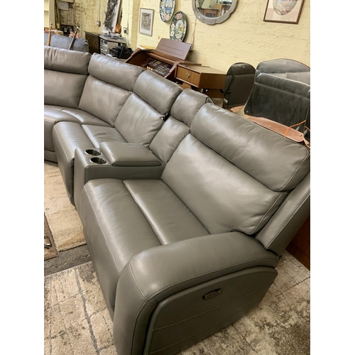 172 - PAISLEY GREY LEATHER ELECTRIC SECTIONAL RECLINER CORNER SUITE - AS NEW - MDL1356669