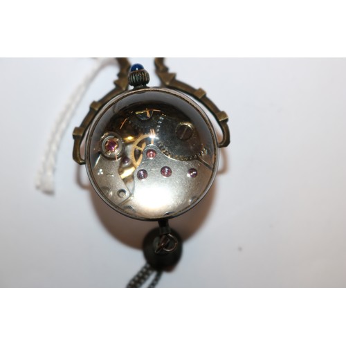 246 - SMALL CIRCULAR HANGING DESK WATCH WITH BELL MARKED OMEGA