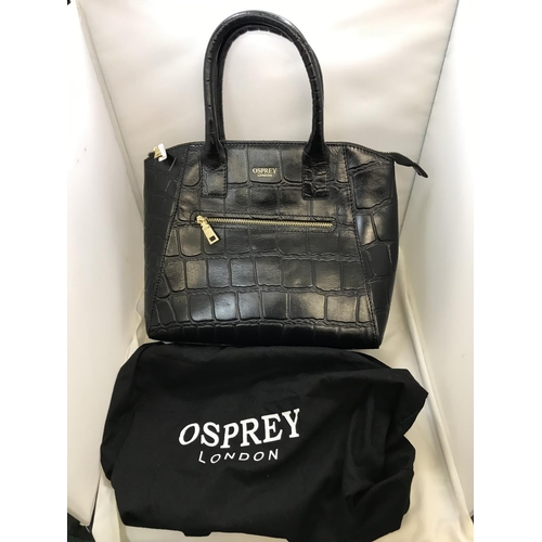 61 - OSPREY OF LONDON BLACK ASPEN GRAB CROC WITH SHOULDER STRAP AND DUST BAG
