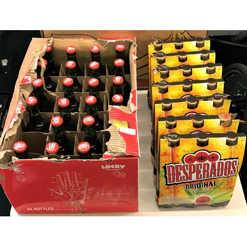 135 - BOX OF APPROX 23 LUCKY BUDDAH BOTTLED BEER WITH 21 BOTTLES DESPERADO