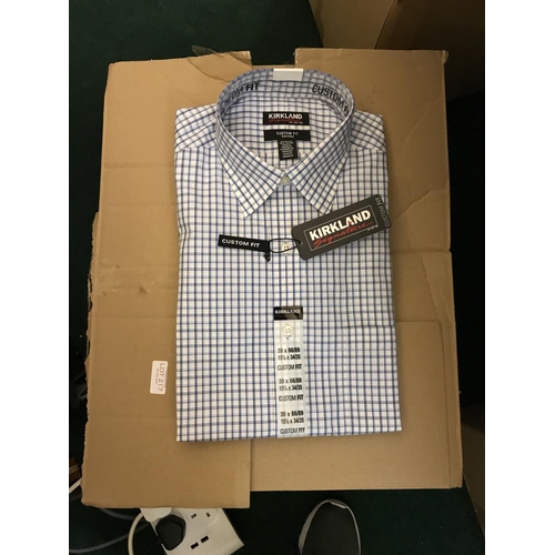 217 - BOX OF KIRKLAND CUSTOM FIT SPREAD COLLAR LONG SLEEVE SHIRTS IN VARIOUS CHECKS - MIXED SIZES - APPROX... 