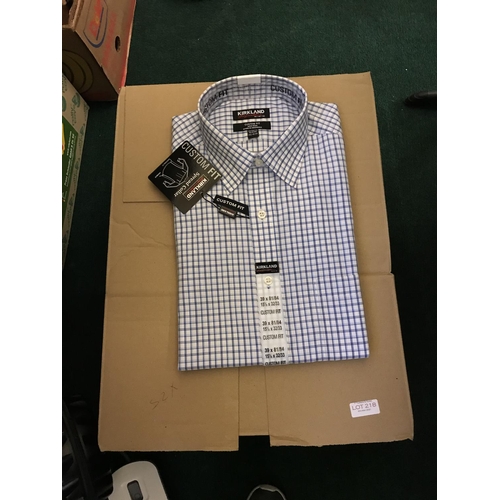 218 - BOX OF KIRKLAND CUSTOM FIT SPREAD COLLAR LONG SLEEVE SHIRTS IN VARIOUS CHECKS - MIXED SIZES - APPROX... 