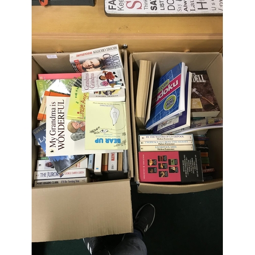 221 - 2 X BOXES OF VARIOUS PAPERBACK NOVELS AND REFERENCE BOOKS INC. ROALD DAHL, MICHAEL CREIGHTON, JILLY ... 