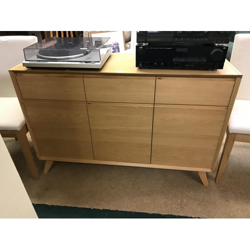 232 - JOHN LEWIS BEECH EFFECT THREE DRAWER/THREE DOOR SIDEBOARD - 122cm length x 80cm high x 40cm depth