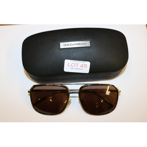 45 - PAIR OF GENTS GILT FRAMED DOLCE AND GABBANA SUNGLASSES WITH CASE-USED