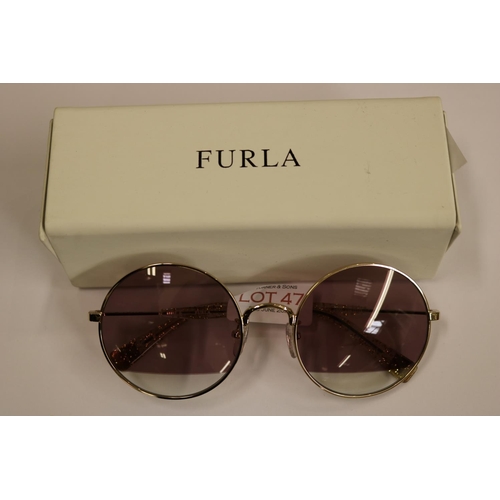 47 - LADIES FURLA SUNGLASSES WITH DECORATIVE ARMS AND ORIGINAL CASE