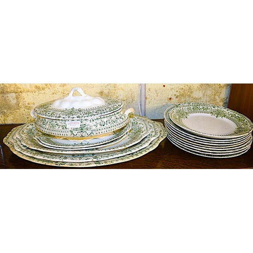 223 - QTY. OF GREEN AND WHITE ALBION CHINA - 16 PIECES INC. MEAT PLATES, DINNER PLATES, TUREEN, SIDE PLATE... 