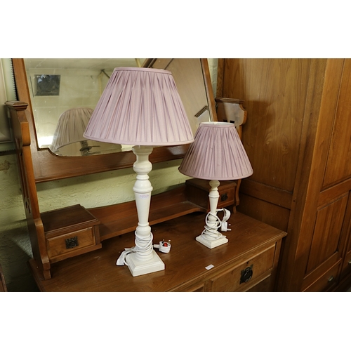 234 - PAIR OF WOODEN CREAM COLOURED TABLE LAMPS WITH SHADES