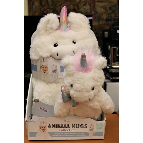 156 - LITTLE MIRACLES ANIMAL HUGS COLLECTION UNICORN HOODED BLANKET WITH PLUS TOY