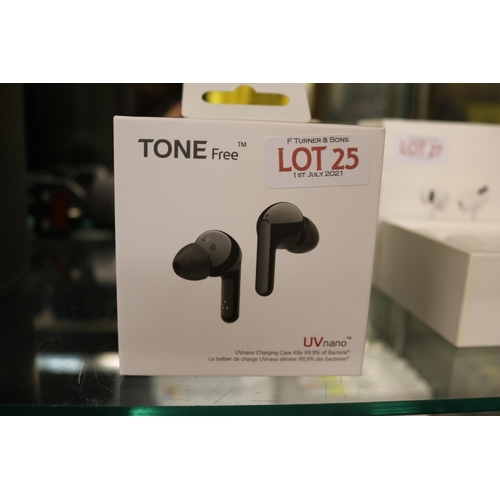 25 - BOXED LG TONE FREE UV NANO WIRELESS EAR BUDS