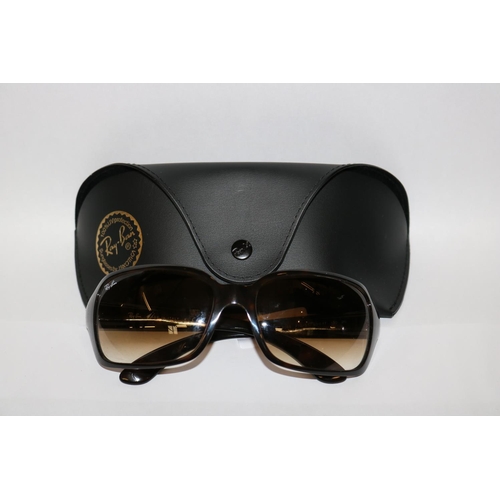 35 - PAIR OF LADIES RAYBAN BROWN SUNGLASSES WITH ORIGINAL CASE AND PAPERS