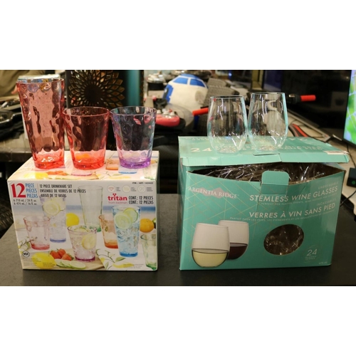 206 - TRITON 11 PIECE TUMBLER SET TOGETHER WITH A BOX OF 24 STEMLESS WINE GLASSES