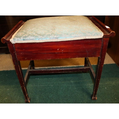 218 - MAHOGANY GREEN UPHOLSTERED PIANO STOOL