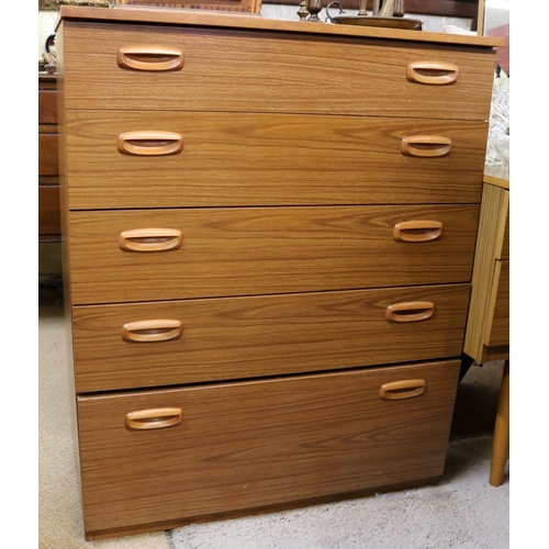 256 - SCHREIBER TEAK EFFECT FIVE DRAWER CHEST