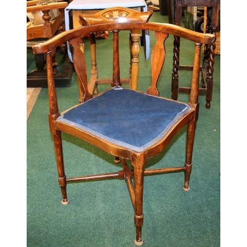 282 - EDWARDIAN MAHOGANY INLAID CORNER CHAIR