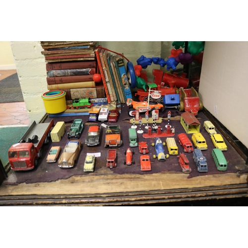 351 - LARGE COLLECTION OF VINTAGE TOYS, INCL, LESNEY JAGUAR XKJ40, A TEN TONNE RAF PRESSURE REFUELER, DAIM... 