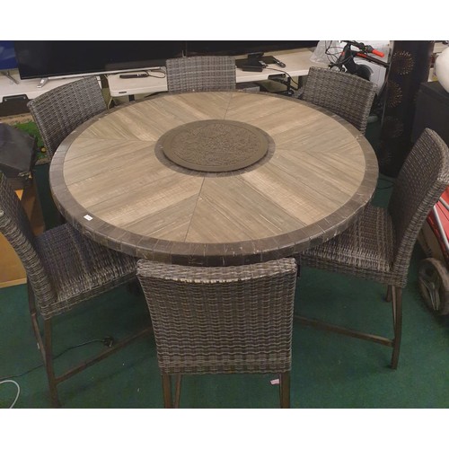 167 - GARDEN SUITE -A 7 PIECE BAR HEIGHT DINING SUITE OFR THE GARDEN COMPRISING CIRCULAR STONE TOPPED TABL... 