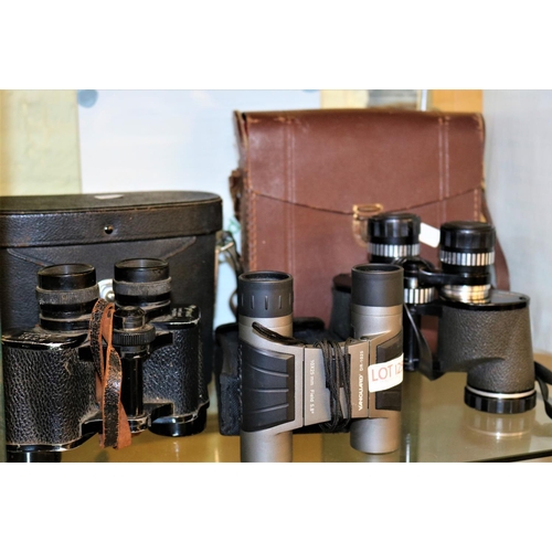 129 - 3 X PAIRS OF VARIOUS BINOCULARS AND CASES INC. TECNAR 12X32, 6X30, 10X125