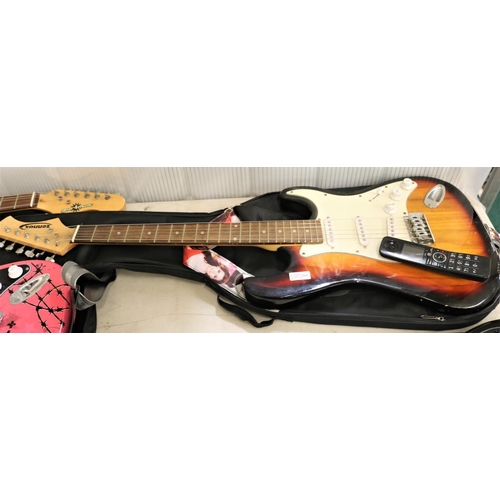 244 - ZENNOX STRATOCASTER STYLE ELECTRIC GUITAR (STARBURST) WITH CARRY CASE AND STRAP