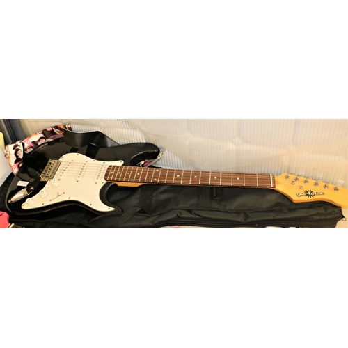 245 - 'LA' ELECTRIC GUITAR BY GEAR 4 MUSIC IN BLACK WITH CARRY CASE AND STRAP