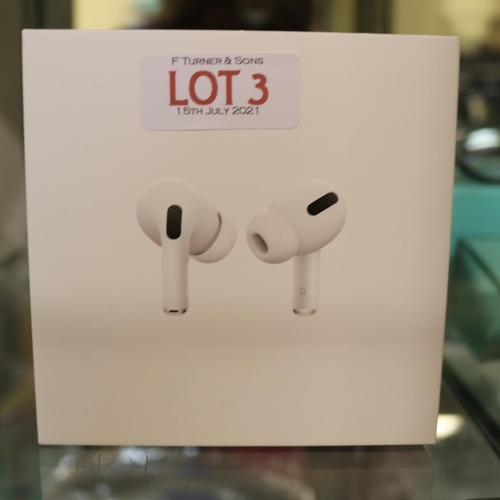 3 - BOXED SET OF APPLE AIR POD PROS WITH WIRELESS CHARGING CASE