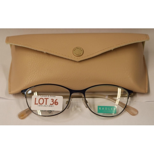 36 - PAIR OF LADIES RADLEY SPECTACLE FRAMES WITH CASE - 51X16F/F