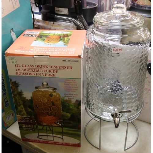 96 - BOXED 12L GLASS DRINKS DISPENSER