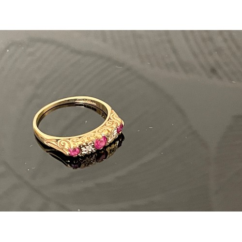 376 - 9CT GOLD RING SET WITH RUBIES & DIAMONDS 2.2G