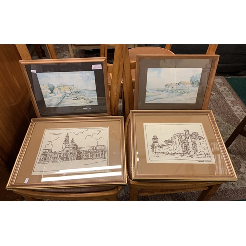 356 - A PAIR OF FRAMED COASTAL PRINTS AND THREE OTHERS