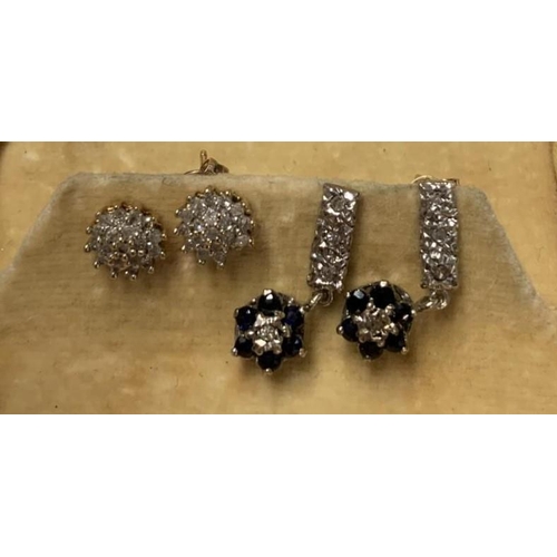 374 - 2X PAIRS OF ANTIQUE 9CT GOLD, DIAMOND & SAPPHIRE EARRINGS