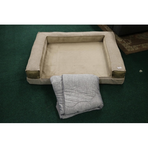 145 - KIRKLAND LARGE SOFA STYLE DOG BED WITH GREY BLANKET - APPROX 85CM