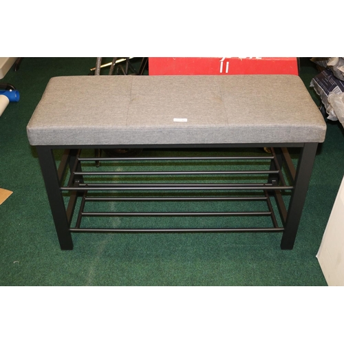 167 - BAYSIDE CUSHIONED TWO TIER SHOE RACK - GREY UPHOLSTERY