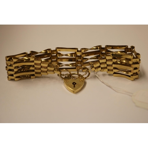 347 - 9CT GOLD GATE BRACELET, 11.9G