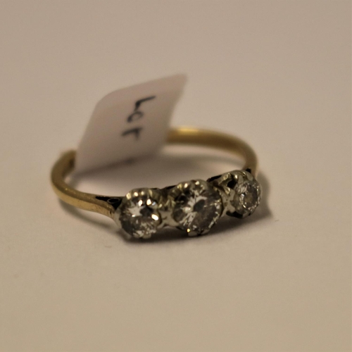 349 - 18CT YELLOW GOLD THREE STONE DIAMOND RING