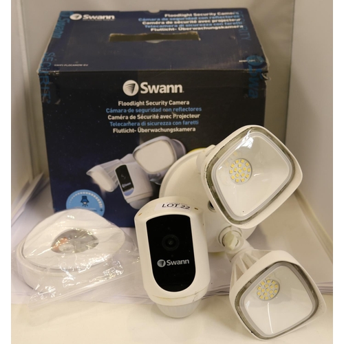 22 - BOXED SWANN PLUGLIGHT SECURITY CAMERA  - SHOWING SIGNS OF WEAR