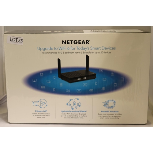 25 - BOXED NETGEAR WIFI 6 ROUTER AX1800 - SEALED AS NEW