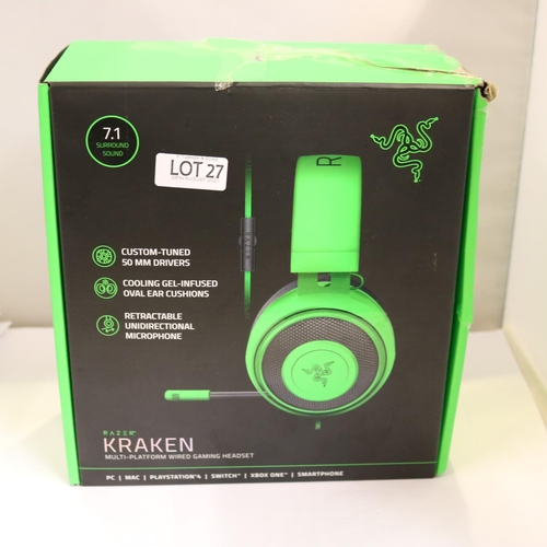 27 - BOXED RAZER KRAKEN 7.1 SURROUND SOUND GAMING HEADSET WITH RETRACTABLE