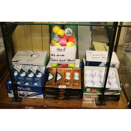 35 - APPROX. 200 USED GOLF BALLS INC. CALLAWAY, TAILORMADE, TITLEIST PRO VI - INCLUDING EMOJI DECORATED B... 