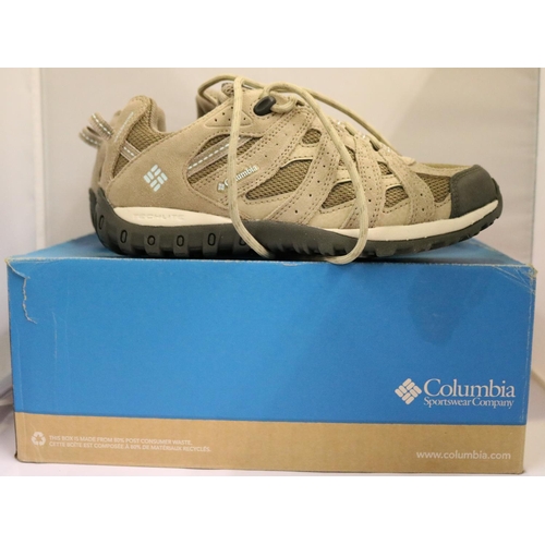 52 - PAIR OF LADIES COLUMBIA RED-CREST WATERPROOF WALKING SHOES - UK SIZE 5 (BLUE LETTERS TO SIDE)