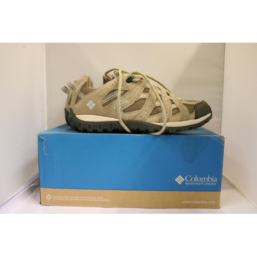 56 - PAIR OF LADIES COLUMBIA RED-CREST WATERPROOF WALKING SHOES - UK SIZE 5 (PINK LETTERS TO SIDE)