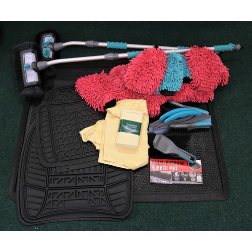 47 - CAR LOT - RUBBER BOOT MAT, CAR MATS, SOAP AND SUDS WASH SET, LARGE QTY WASH HAND MITTENS, INC. CHAMO... 