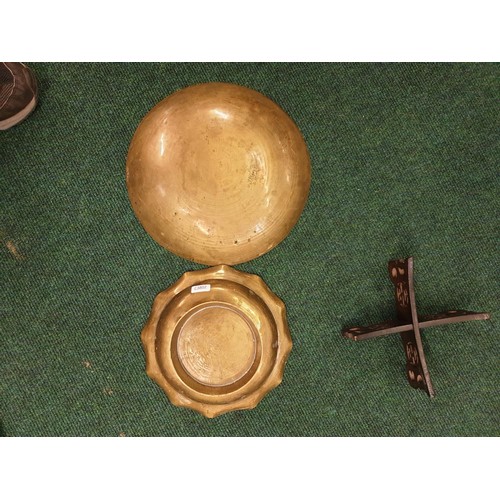 223 - TWO BRASS CHINESE BOWLS: ONE ON STAND - MARK TO BASE 'CHINA' 10